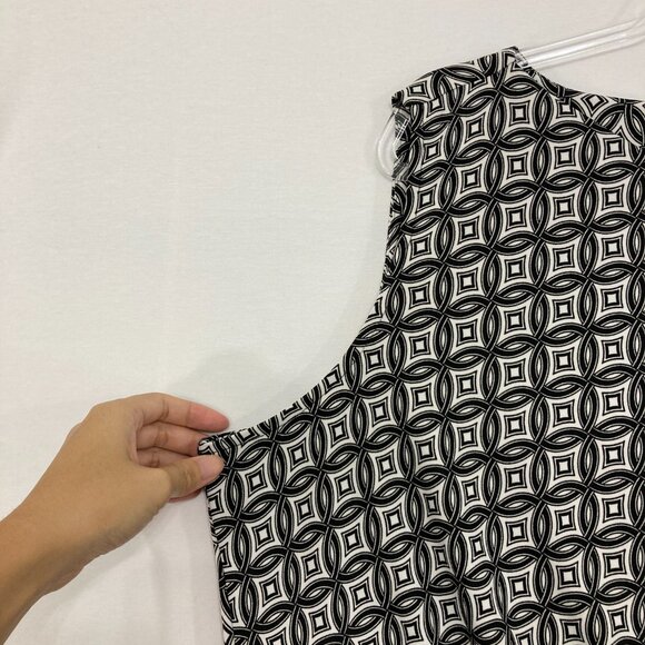 Talbots 3X Black White Geometric Print Ruched Sleeveless Stretch Dress Office - Picture 4 of 10